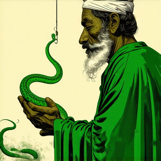 Islamic scholar studying dream symbols with green snake