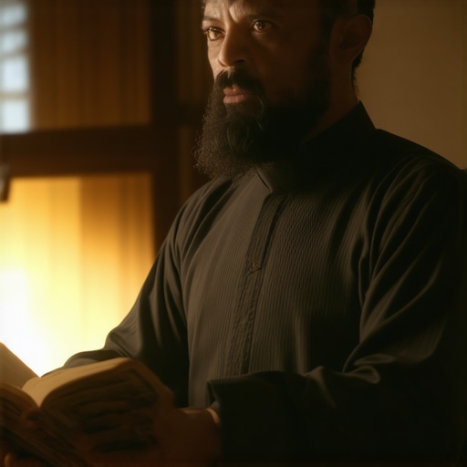 Islamic scholar analyzing dreams in a peaceful setting