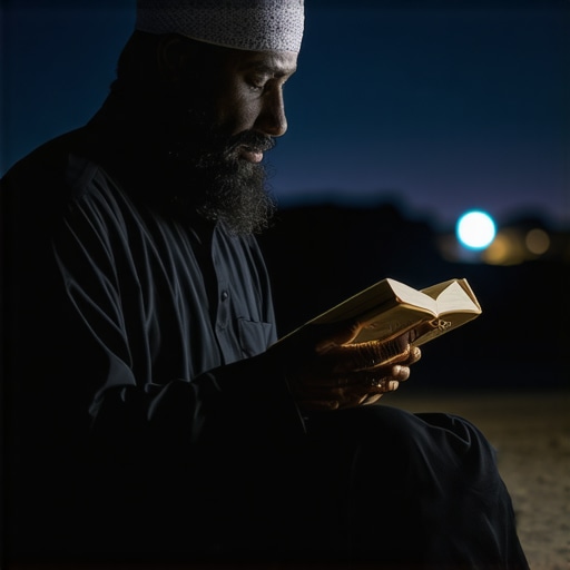Duhovno učenje Kur'ana prije spavanja Muslim man reading Quran peacefully at night