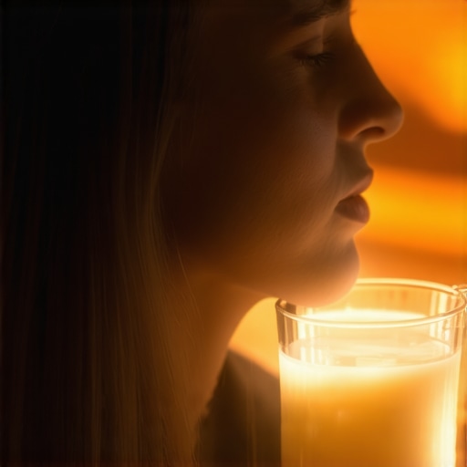 Person dreaming about milk with spiritual symbols around, peaceful atmosphere