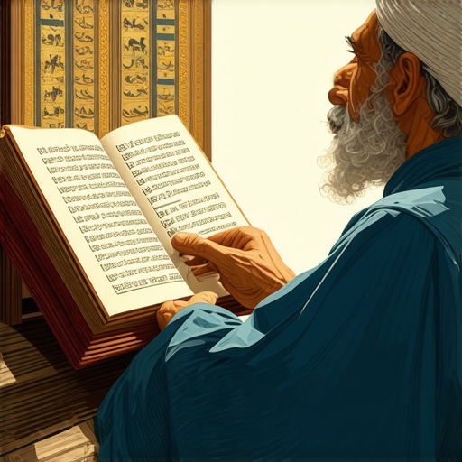 Expert Analyzing Dream Symbols in Islamic Tradition Islamic scholar studying dream symbols with ancient texts for spiritual interpretation