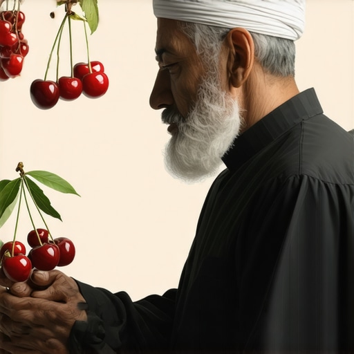 Islamic scholar studying dream symbols, focusing on cherries and spiritual messages
