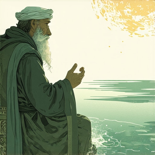 Islamic scholar analyzing a dream about murky water, symbolizing spiritual challenges and purification