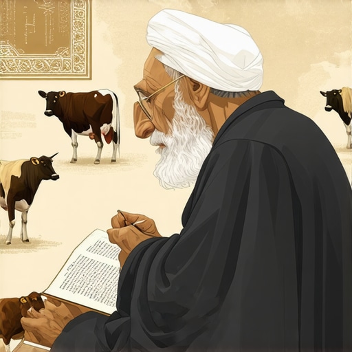 Islamic scholar studying symbols of cows and calves in dream interpretation