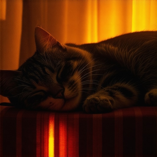 A surreal illustration of a sleeping cat radiating spiritual energy in a dreamlike environment