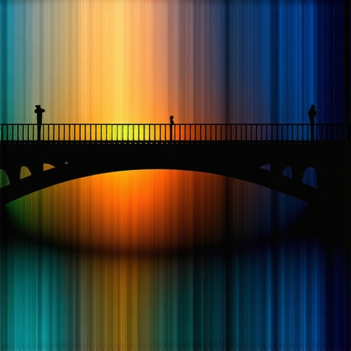 Spiritual journey bridge crossing river dawn