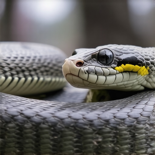A detailed image of a snake coiled around a branch in a natural setting, representing danger and strength in Islamic symbolism