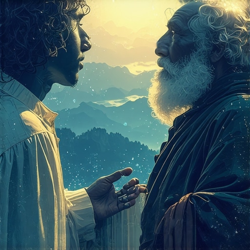 Illustration of a person dreaming about talking with their godfather, symbolizing spiritual guidance.