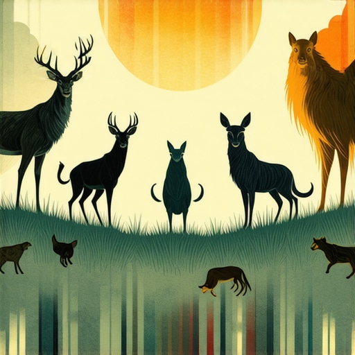 Symbolic Animals in Dreamscape Illustration of symbolic animals like lion, snake, and owl in a dream environment.