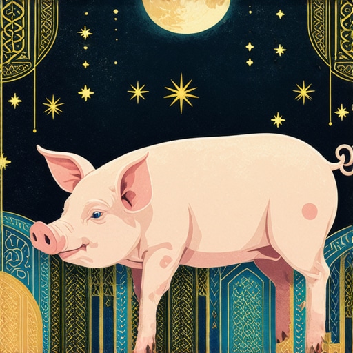 Symbolic Dream Interpretation in Islam Illustration of a dream scene with a pig and Islamic symbols