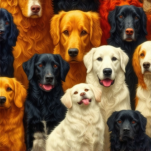 Symbolic Dream Scene with Dogs in Islam Dream scene with various dogs symbolizing trust and warning in Islamic interpretation