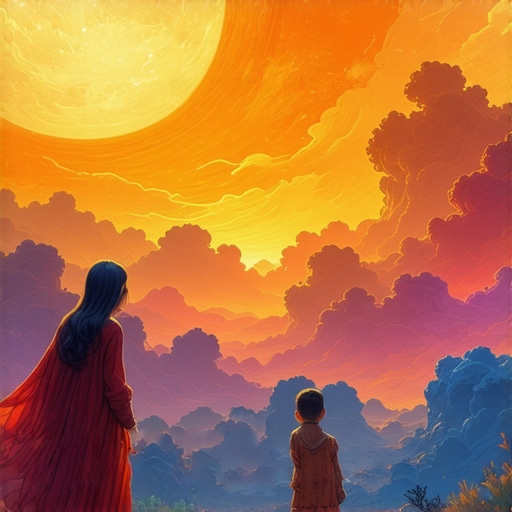 Islamic art depicting symbolic dream about a child with spiritual motifs