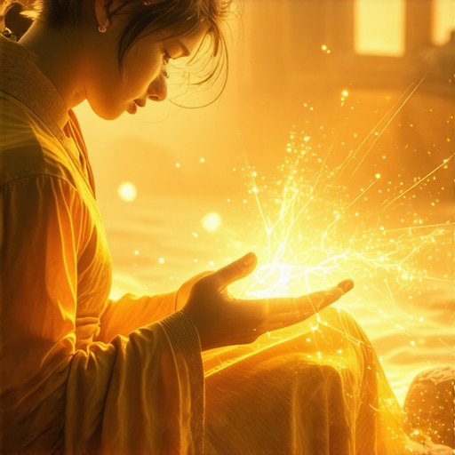 Person deep in thought with glowing gold artifact, representing spiritual reflection in Islamic dream interpretation
