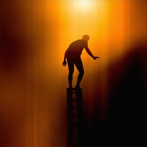 Climbing a Shaky Ladder in a Dream Person climbing unstable ladder symbolizing life's challenges in Islamic dream interpretation