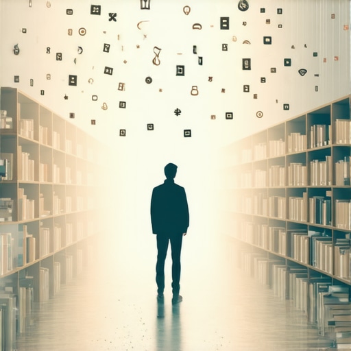 Ilustracija osobe koja tumači apstraktne simbole snova, ispunjavajući prazne police razumijevanjem.