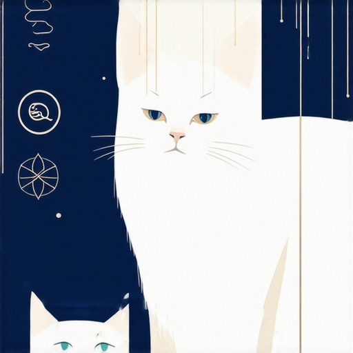 Duhovna simbolika mačke u islamu Svetlosna ilustracija bele mačke sa islamskim simbolima