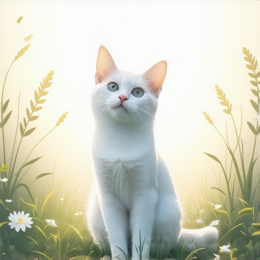 Duhovni simbol bjele mačke u islamu White cat glowing with light representing spiritual purity