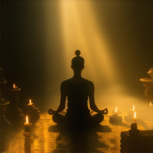 Duhovno Pročišćenje: Meditacija u Tavanu Duše Slika osobe koja meditira u prašnjavom tavanu, simbolizujući introspekciju i duhovno pročišćenje kroz tumačenje snova o starim stvarima.