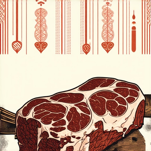 Ilustracija snova u islamu s simbolima sirovog mesa i duhovnih poruka