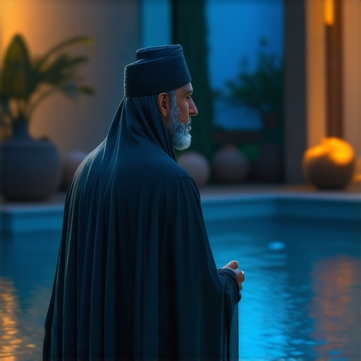 Islamic scholar interpreting water dream in peaceful setting