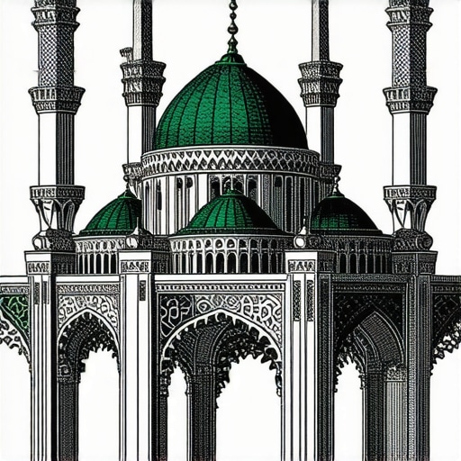 Islamic Dream Symbols Illustration An artistic depiction of Islamic symbols like mosques, prayer rugs, and sacred texts representing spiritual messages in dreams