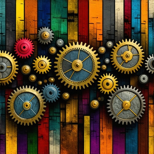 Ilustracija složenosti i međusobne povezanosti simbola snova, prikazujući slomljene zupčanike i praznine koje se prepliću u apstraktnoj mapi uma.