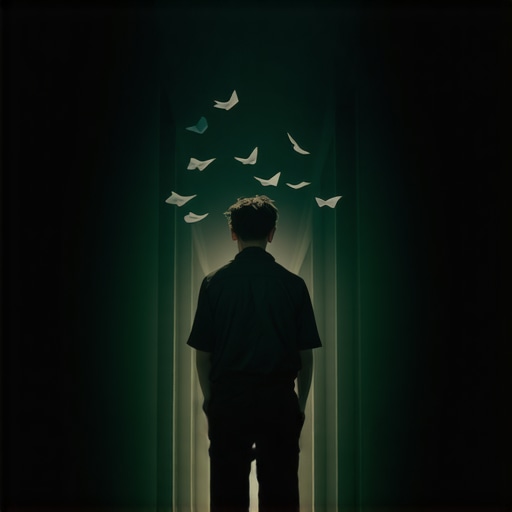 Ilustracija osobe u beskrajnom hodniku sa lebdećim papirima, simbolizujući osjećaj izgubljenosti i preopterećenosti u životu.